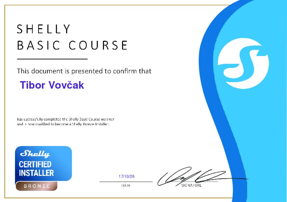 Certifikat Shelly Certified Installer – Bronze